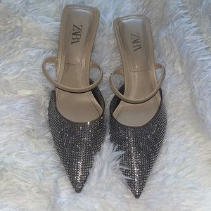 Zara Rhinestone Heeled Mules
